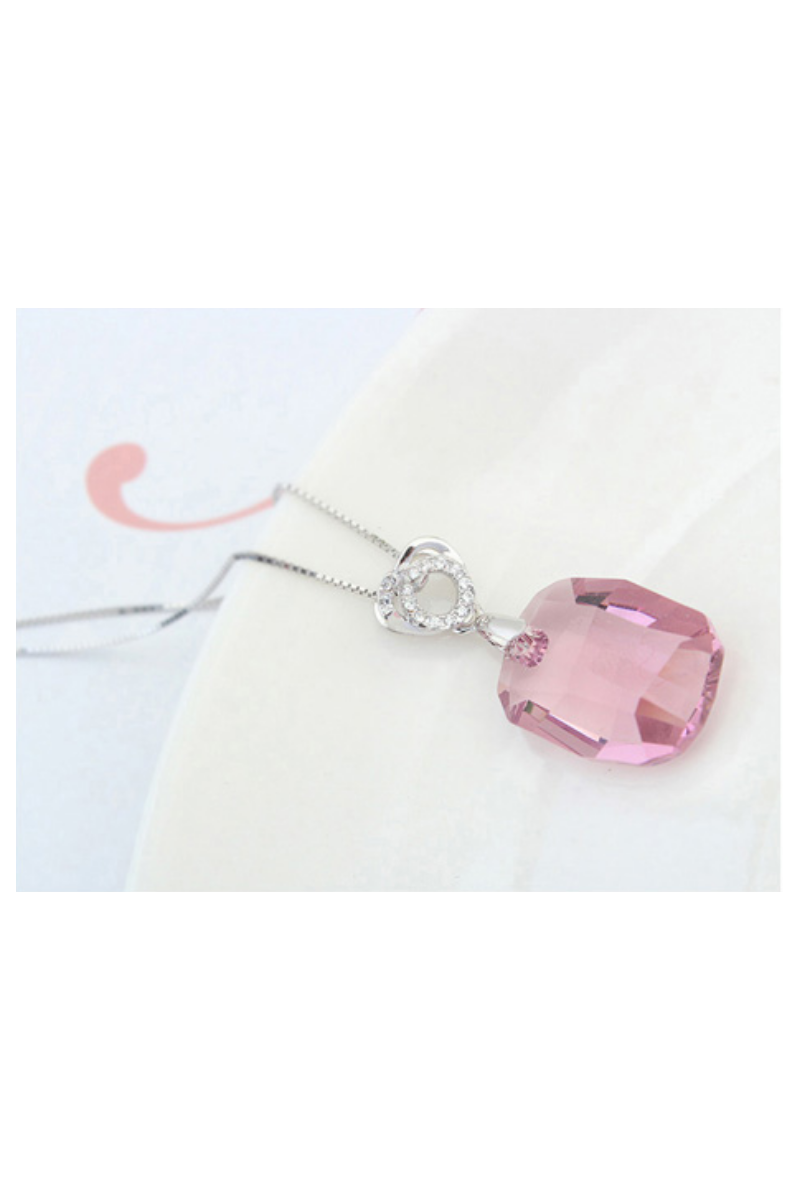 Collier tendance femme en argent 925 cristal rose - Ref 18605 - 01 Collier tendance femme en argent 925 cristal rose - Ref 18605 - 01