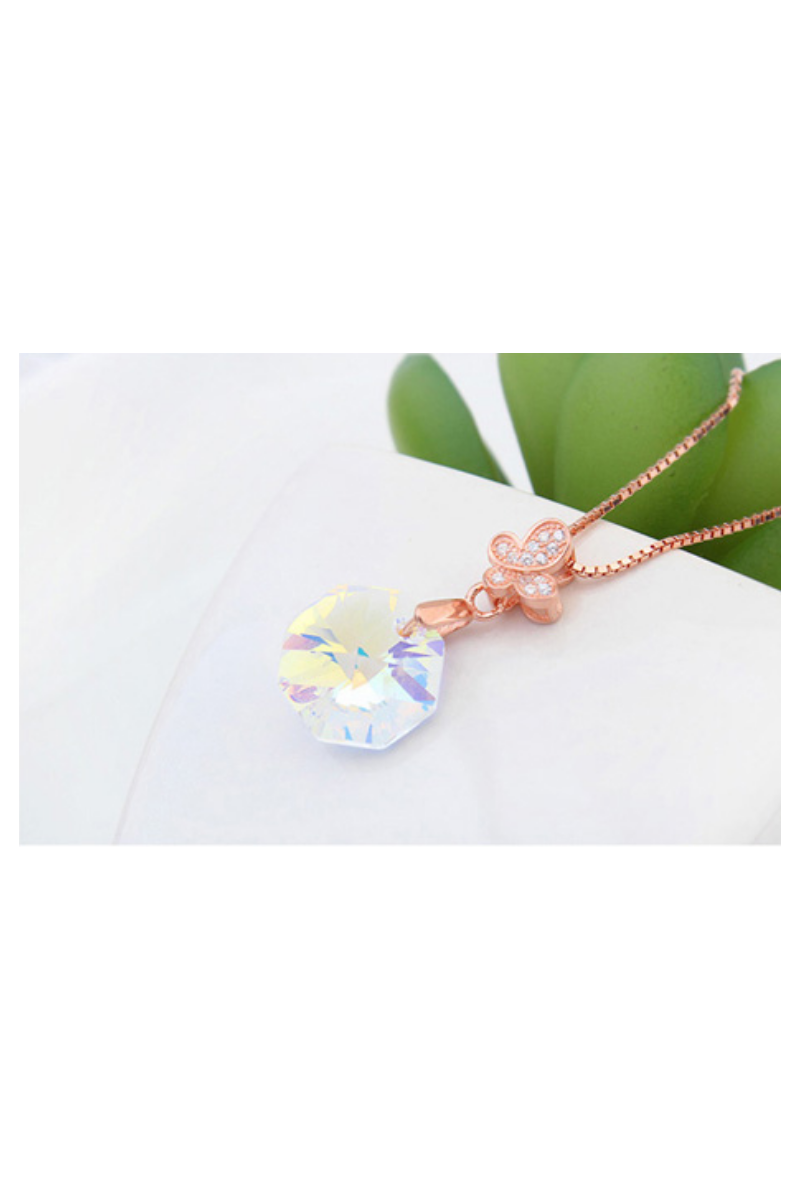 collier doré femme pendentif cristal blanc multicolore - Ref 21916 - 01