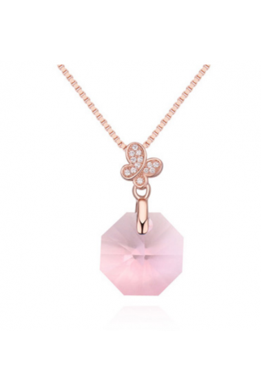 Collier papillon chaîne dorée et cristal rose géométrique - 21917 #1