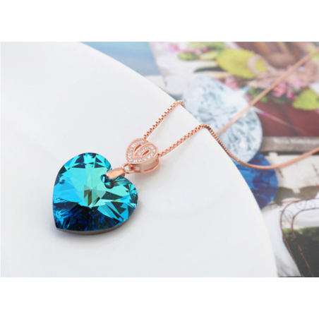 Collier bleu pierre cristal femme tendance en argent doré