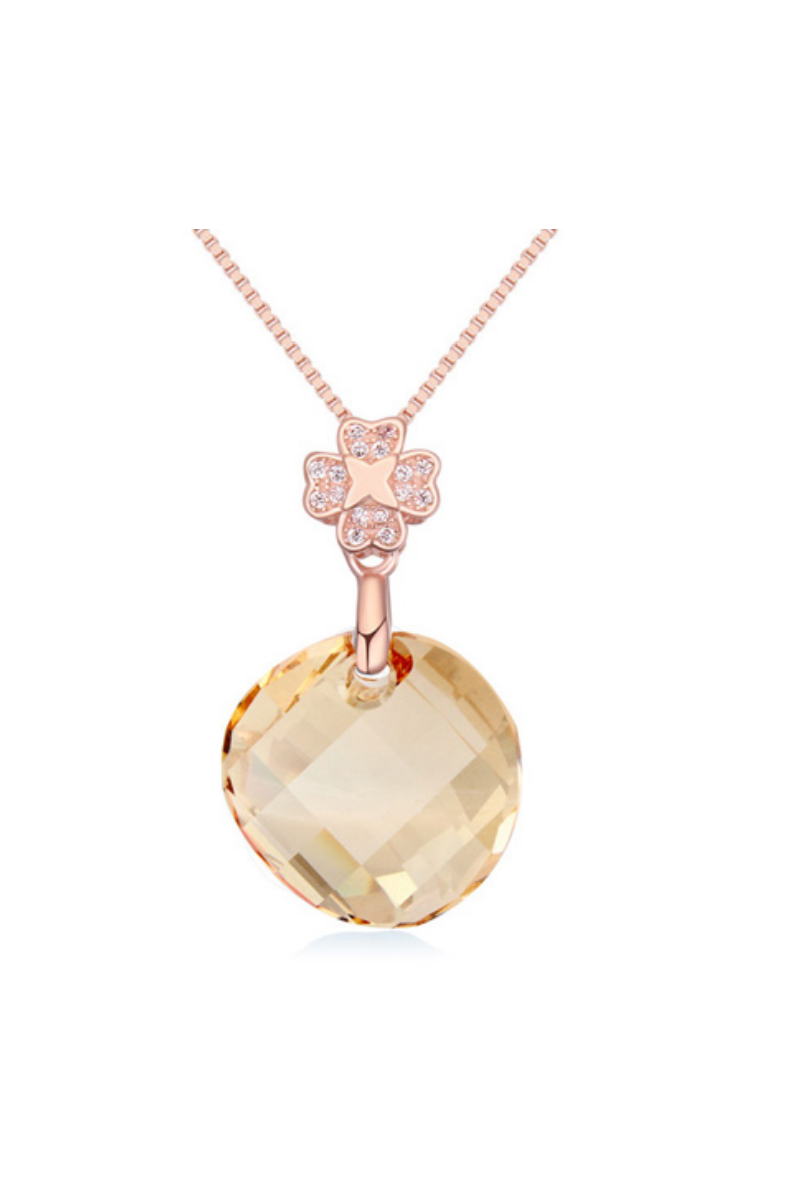 Collier pendentif rond cristal chaîne argent femme - Ref 21936 - 01