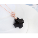 Collier croix pendentif noir femme magnifique chaine dorée - Ref 21938 - 04