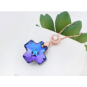 Collier pendentif croix pierre cristal bleu violet chaîne dorée - Ref 21939 - 02