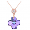 Collier pendentif croix pierre cristal bleu violet chaîne dorée - Ref 21939 - 03