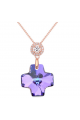Collier pendentif croix pierre cristal bleu violet chaîne dorée - Ref 21939 - 03