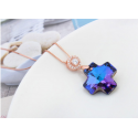 Collier pendentif croix pierre cristal bleu violet chaîne dorée - Ref 21939 - 04