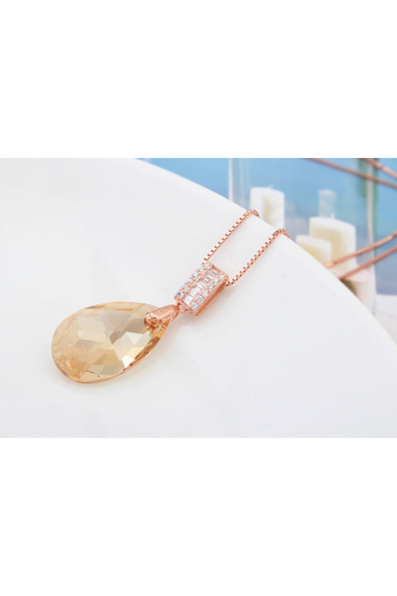 Collier femme pas cher pierre goutte d’eau ambre - Ref 21948 - 01