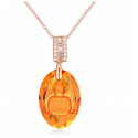 Collier pendentif rond pierre brillant orange avec dessin - Ref 21950 - 03