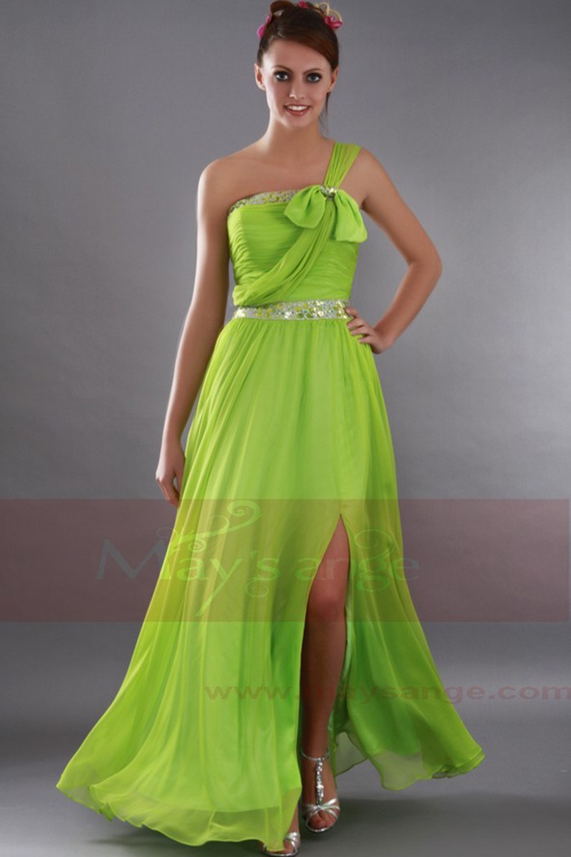 Long Summer Green Dress One Strap With Slit - Ref L155 - 01