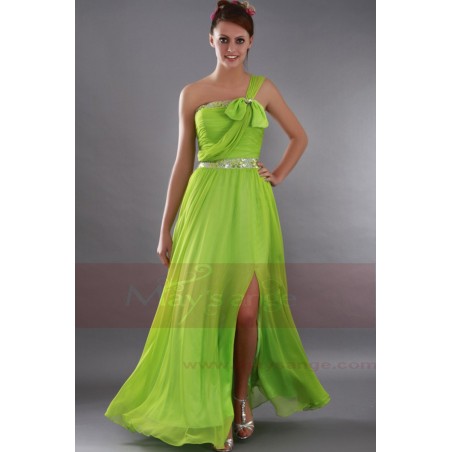 Long Summer Green Dress One Strap With Slit