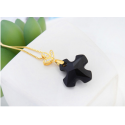 Collier femme fantaisie pendentif en forme de croix noire - Ref 21953 - 02