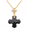 Collier femme fantaisie pendentif en forme de croix noire - Ref 21953 - 03