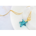 Collier etoile de mer pendentif bleu chaîne dorée - Ref 21954 - 03