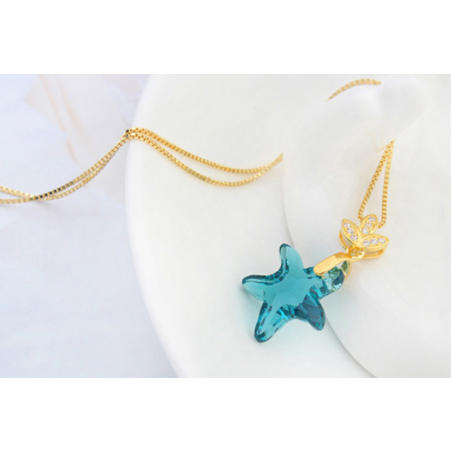 Collier etoile de mer pendentif bleu chaîne dorée