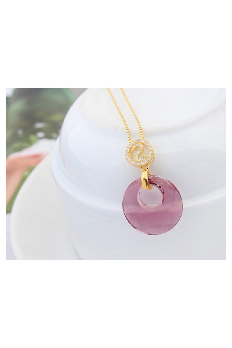 Collier femme pas cher avec pendentif pierre naturelle rose - Ref 21971 - 01