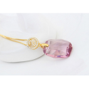 Collier pendentif rose magnifique pour soirée avec chaîne dorée - Ref 21974 - 04