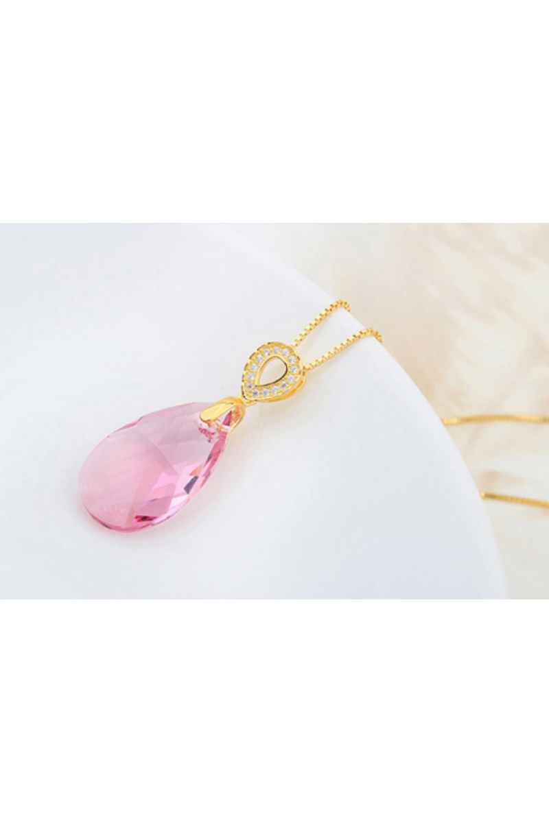 Collier bijoux pas cher femme en argent avec pierre rose - Ref 21979 - 01