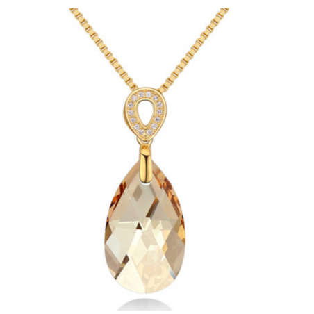 Collier pas cher femme goutte d’eau pierre orange doré