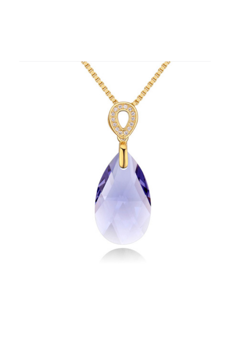 Collier pendentif améthyste pierre violette chaîne dorée - Ref 21982 - 01