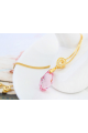 Collier fantaisie femme rose chaîne dorée à maille vénitienne - Ref 21983 - 03