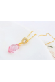 Collier fantaisie femme rose chaîne dorée à maille vénitienne - Ref 21983 - 04