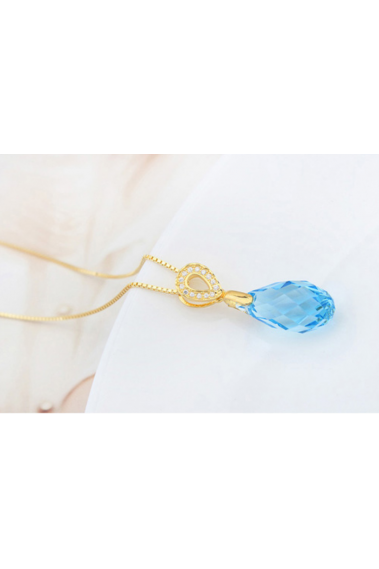 Collier tendance pendentif pierre goutte d’eau cristal bleu - 21984 #1