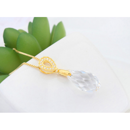 Collier pendentif cristal blanc pur à chaîne dorée pas cher