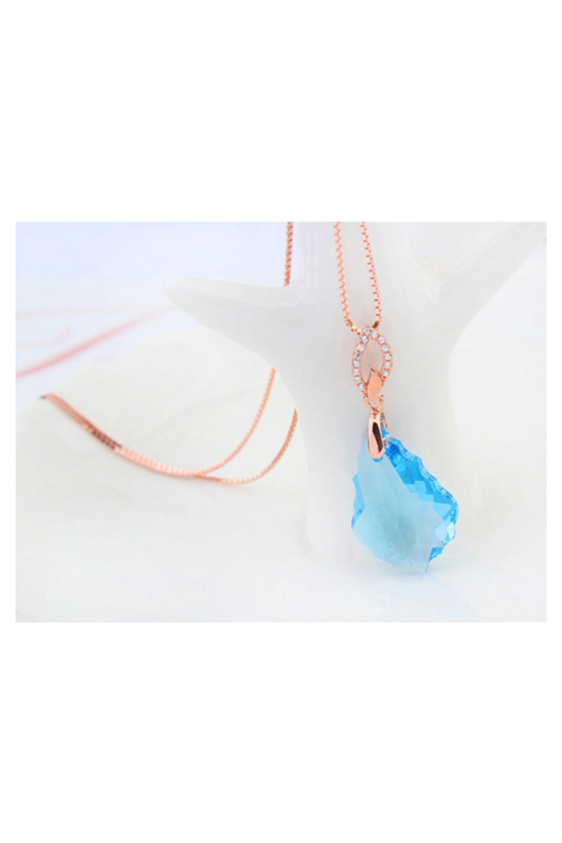 Collier femme ras de cou en argent jolie pierre bleu ciel - Ref 21990 - 01