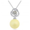 Collier avec une perle jaune et cristal blanc chaîne en argent - Ref 22014 - 03