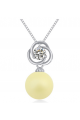 Collier avec une perle jaune et cristal blanc chaîne en argent - Ref 22014 - 03