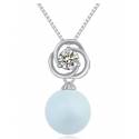 Parure bijoux fantaisie pendentif boule bleu ciel argent 925 - Ref 22015 - 02
