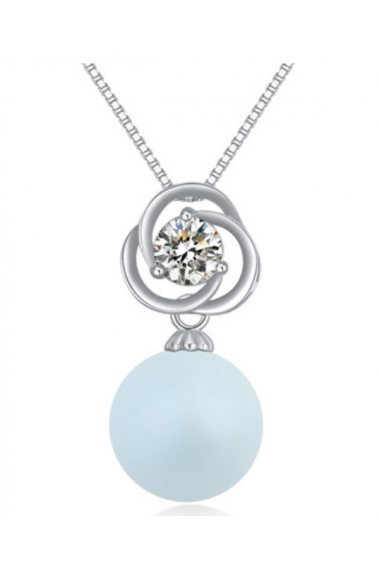 Parure bijoux fantaisie pendentif boule bleu ciel argent 925 - 22015 #1