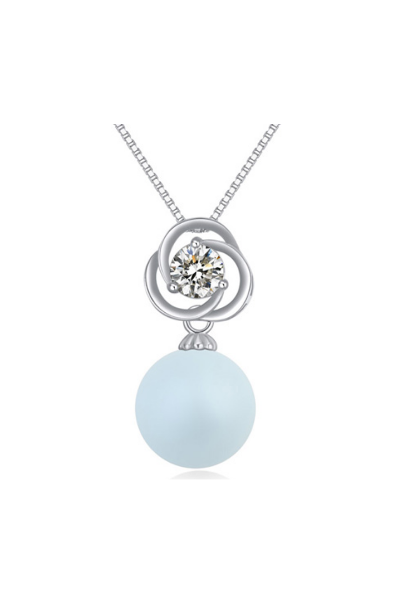 Parure bijoux fantaisie pendentif boule bleu ciel argent 925 - Ref 22015 - 01