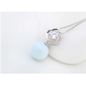 Parure bijoux fantaisie pendentif boule bleu ciel argent 925 - Ref 22015 - 03