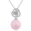 Collier grosse boule rose et cristal blanc avec chaîne argent - Ref 22016 - 02