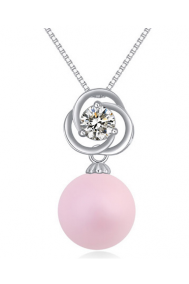 Collier grosse boule rose et cristal blanc avec chaîne argent - 22016 #1