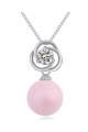 Collier grosse boule rose et cristal blanc avec chaîne argent - Ref 22016 - 02