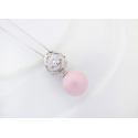 Collier grosse boule rose et cristal blanc avec chaîne argent - Ref 22016 - 03