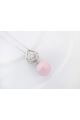 Collier grosse boule rose et cristal blanc avec chaîne argent - Ref 22016 - 03