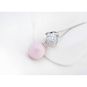 Collier grosse boule rose et cristal blanc avec chaîne argent - Ref 22016 - 04