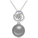 Collier chaine femme en argent sterling avec petite boule gris - Ref 22017 - 02