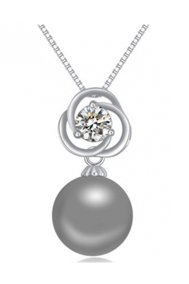 Collier chaine femme en argent sterling avec petite boule gris - 22017 #1