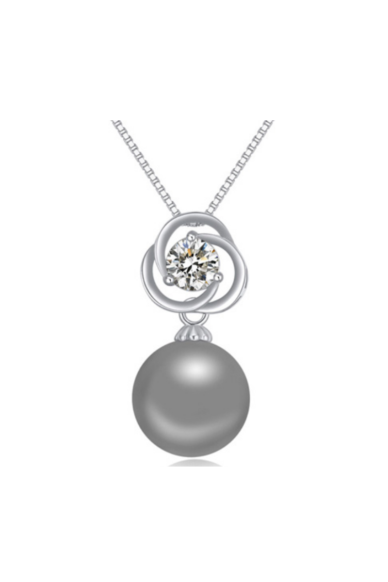 Collier chaine femme en argent sterling avec petite boule gris - Ref 22017 - 01