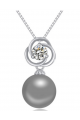 Collier chaine femme en argent sterling avec petite boule gris - Ref 22017 - 02