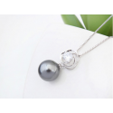 Collier chaine femme en argent sterling avec petite boule gris - Ref 22017 - 03