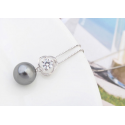 Collier chaine femme en argent sterling avec petite boule gris - Ref 22017 - 04