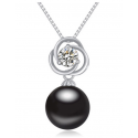 Collier ras de cou noir boule imitation perle argent pas cher - Ref 22019 - 02