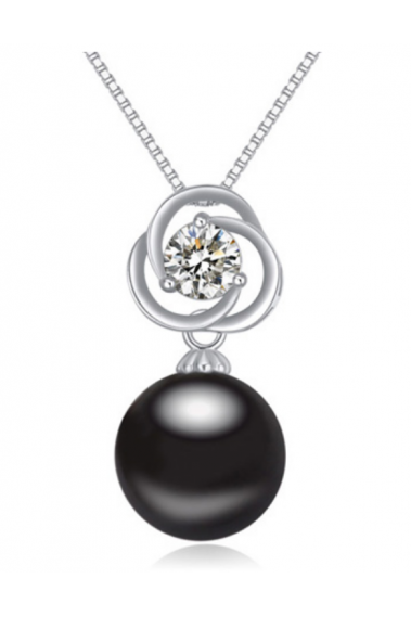 Collier ras de cou noir boule imitation perle argent pas cher - 22019 #1