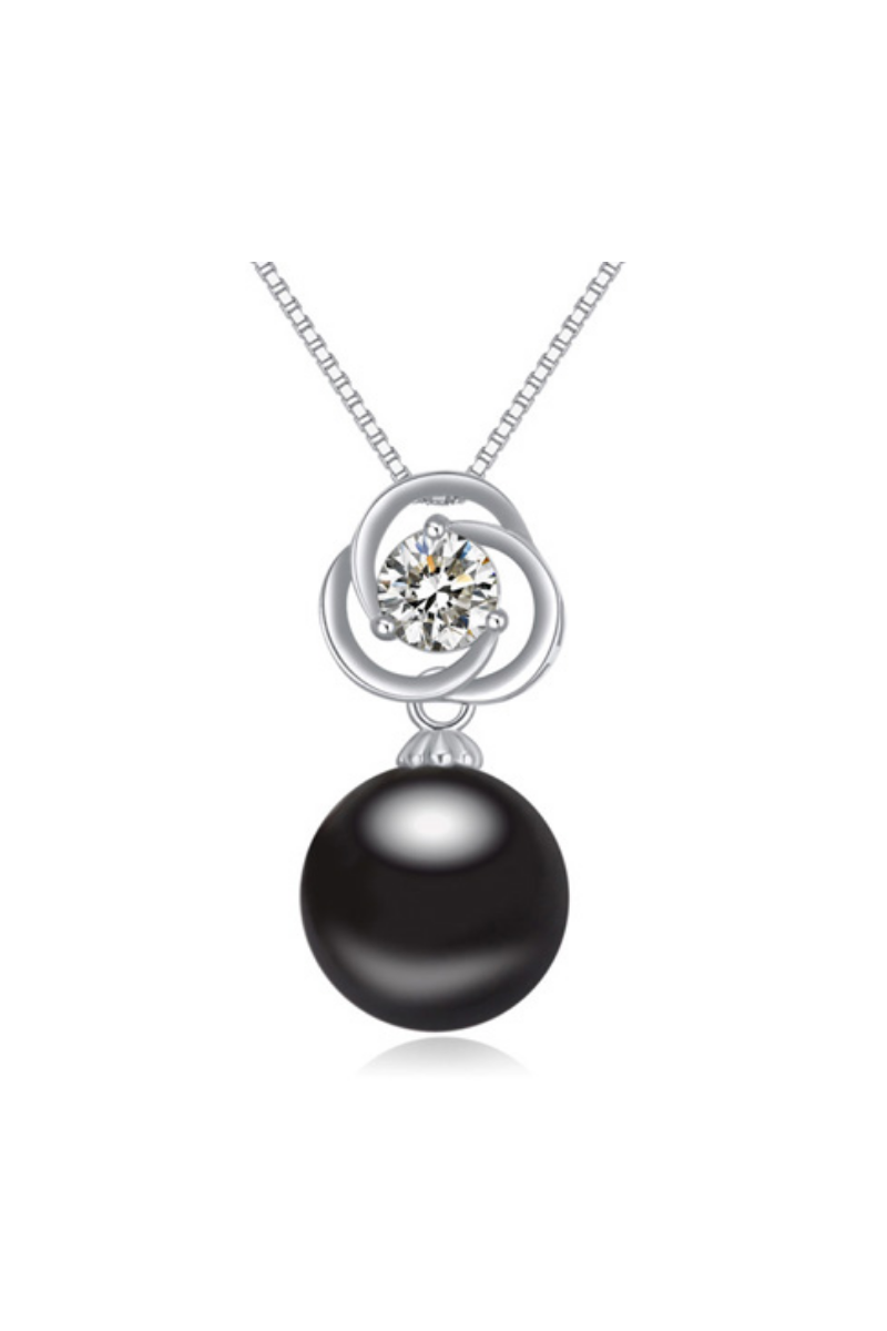 Collier ras de cou noir boule imitation perle argent pas cher - Ref 22019 - 01