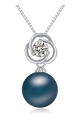 Collier argent femme grosse boule bleu chaîne à maille vénitienne - Ref 22020 - 02